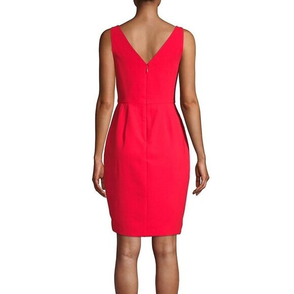 BCBGMAXAZRIA Red Sleeveless Double-V Asymmetrical Mini Tulip Cocktail Dress 8 - Picture 6 of 7